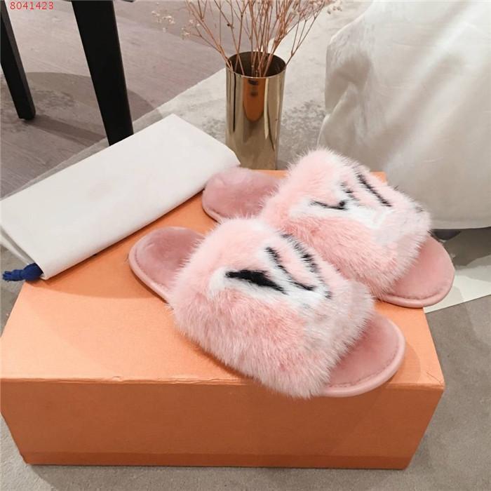 Mink Fur Flat Women Home Slippers With Fur, Soft Suite Flat Mules