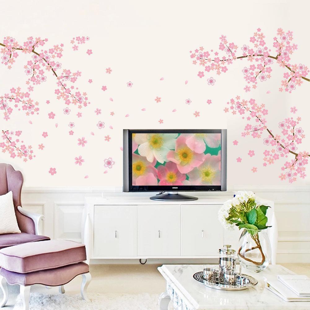 Diy Romantic Pink Plum Flower Tree Wall Sticker Living Room Bedroom Wall Decal Tv Sofa Background Home Decor Mural Wallpaper Decal Wall Stickers Decal