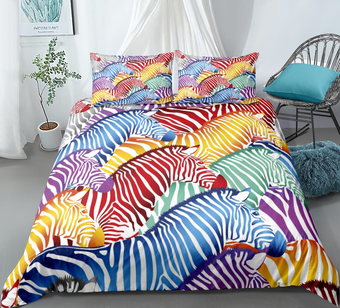 Rainbow Bedding Set Zebra Duvet Cover Set Wild Animals Bed Line