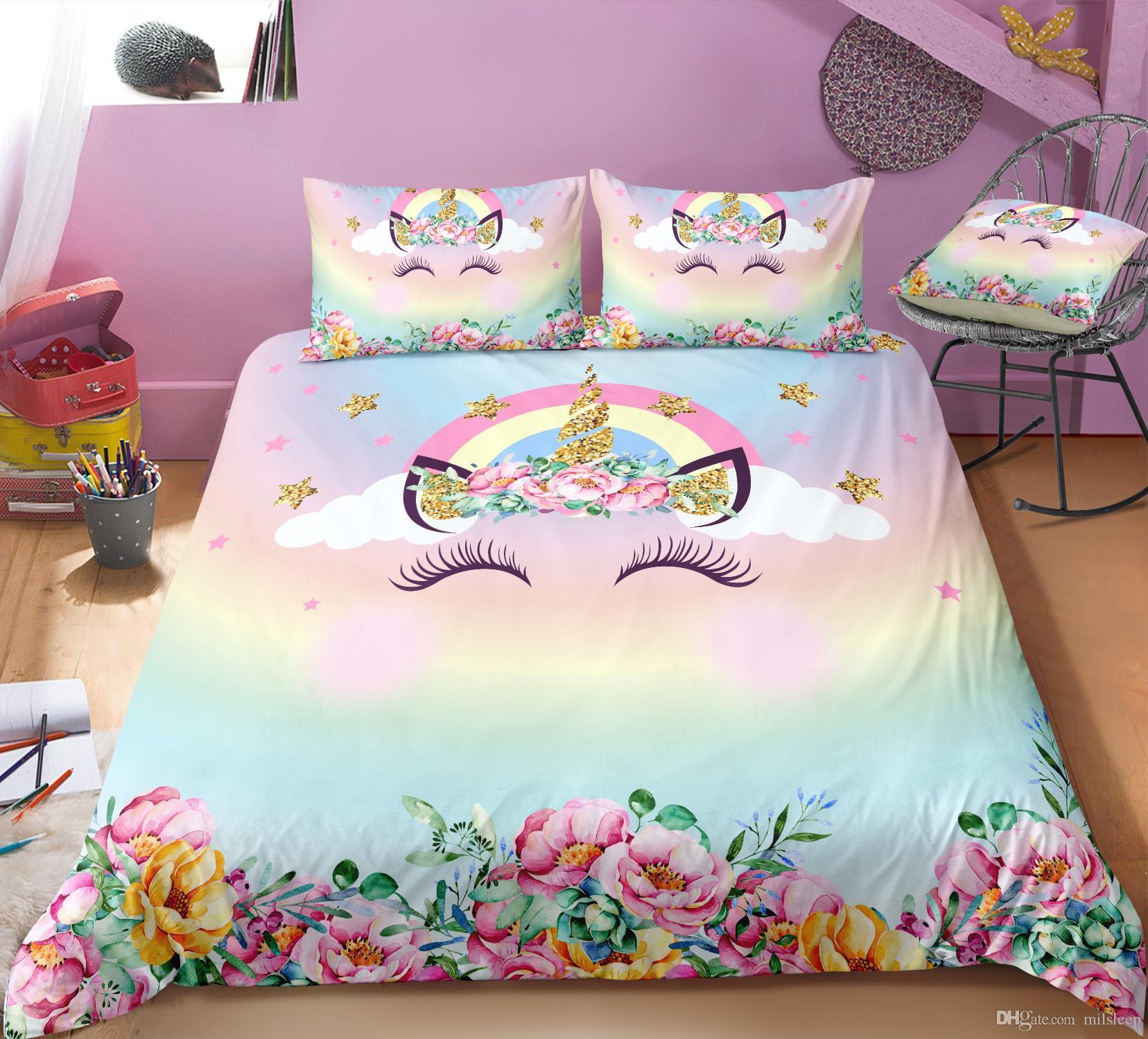 Cute Unicorn Bedding Set For Kids Girls Gifts Twin Full Queen King Size