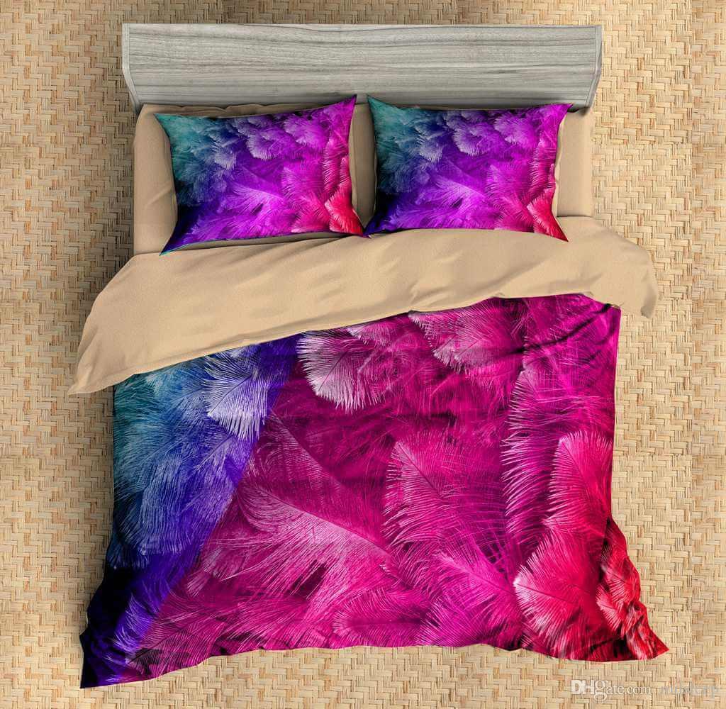 3d Colourful Feather Duvet Cover Bedding Set Pillow Case Quilt