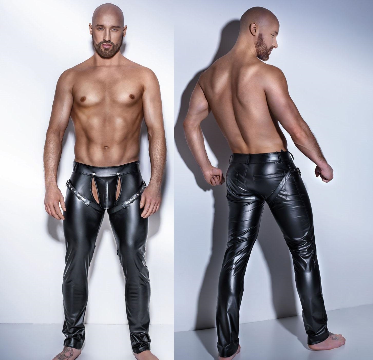 mens leather look jeans