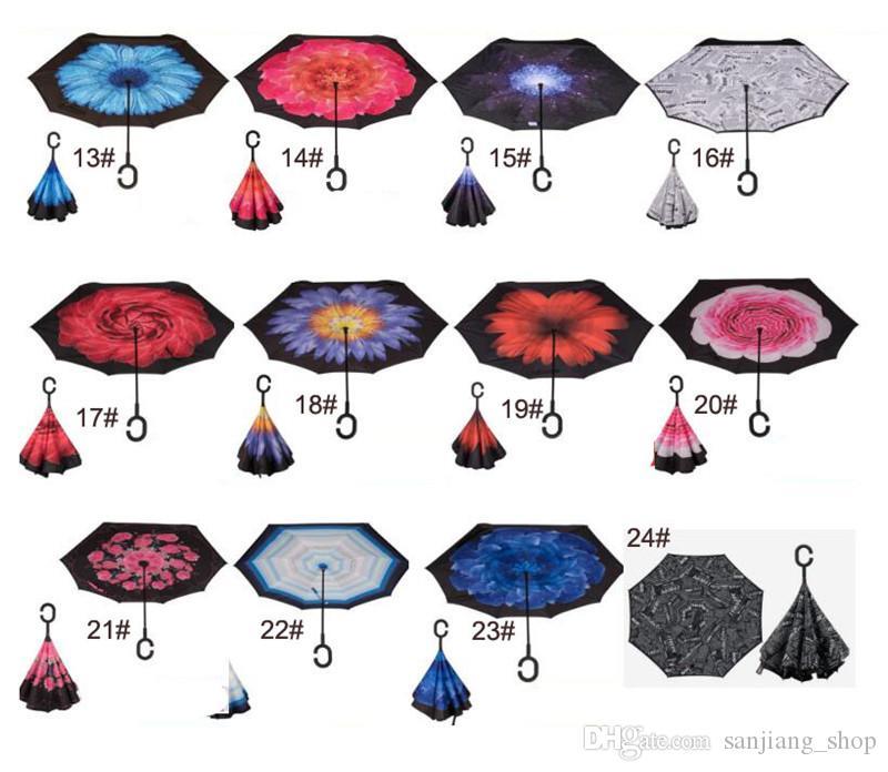 Inverted Umbrella with Xmas Letter Initial Monogram Print Car Reverse Folding Umbrella
