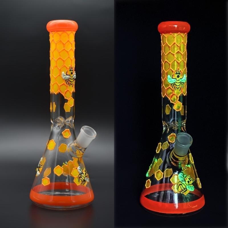 Dropshipping 11 Inch Hand Painting Glass Bong With 5mm Beaker, Glow In