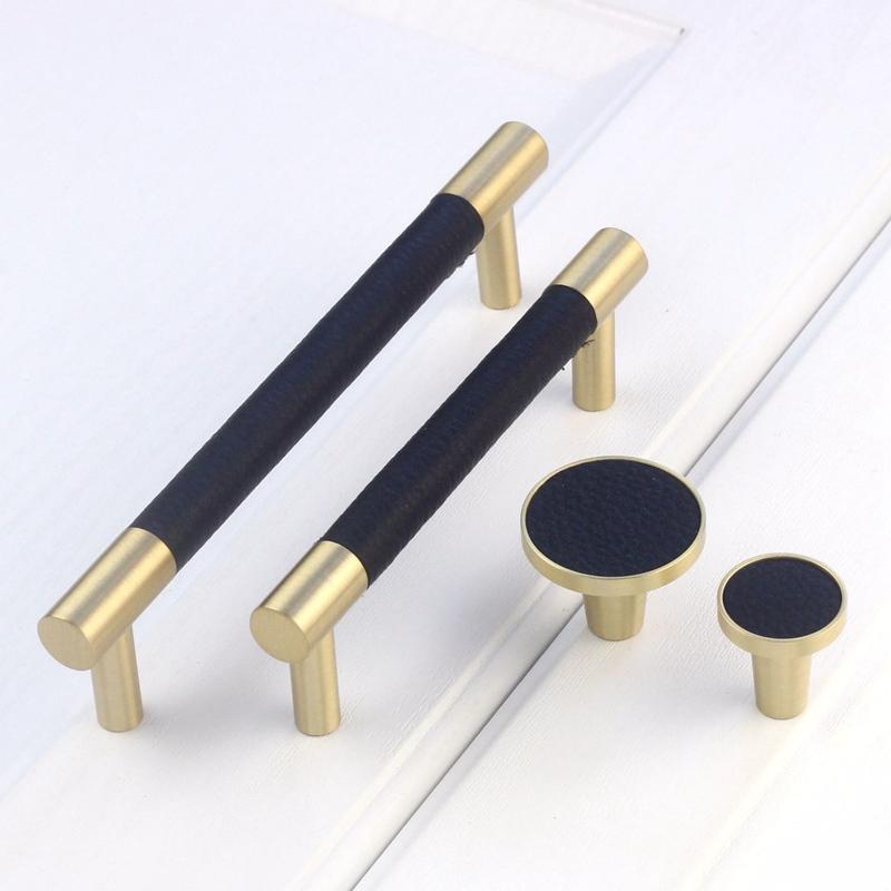 2020 Modern Black Leather Tbar Cabinet Kitchen Knobs And ...