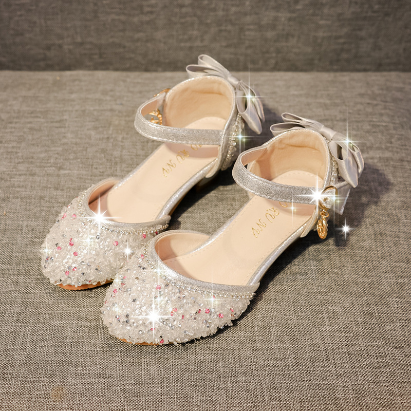 childrens silver heeled shoes