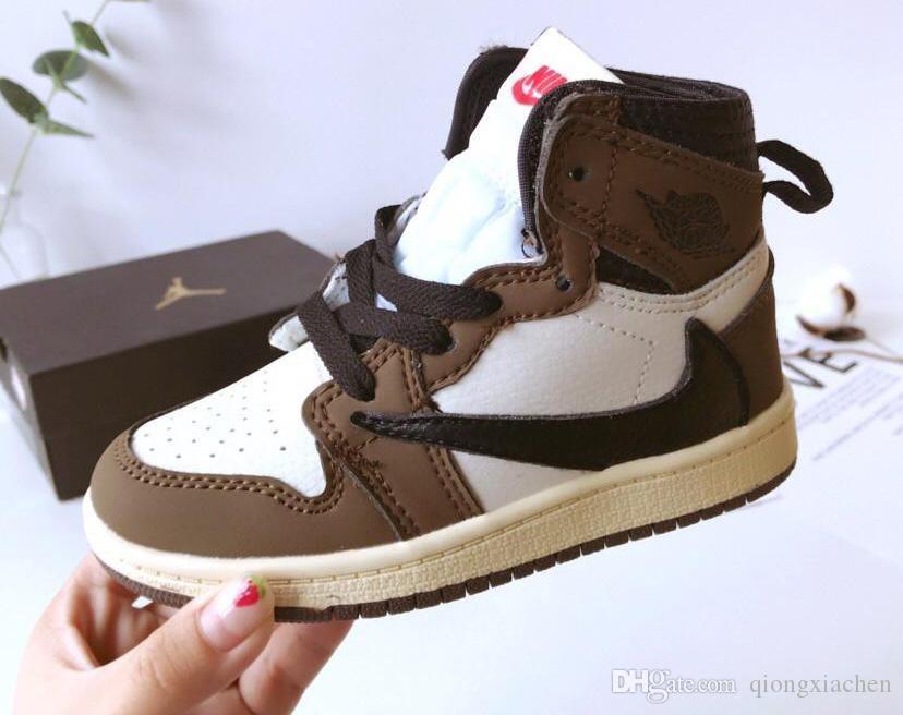 2020 Baby Infant Mocha Red Top Travis Scott Basketball Shoe Children 1s High OG Kids Jacks 1S 