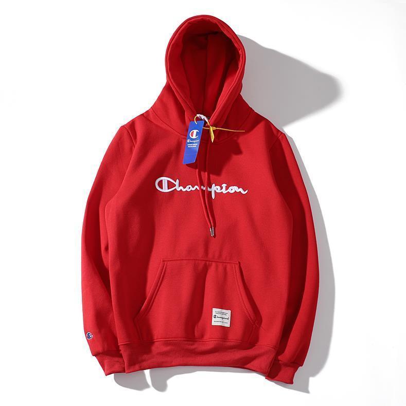 off white champion red hoodie