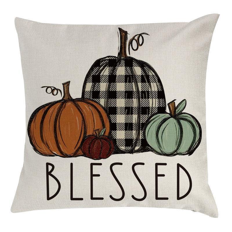 Fall Pillow Covers 45*45cm Fall Thanksgiving Plaid Gnomes Pumpkin Outdoor Decorative Throw