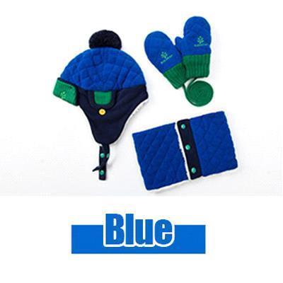 Chapeau bleu + écharpe + gants