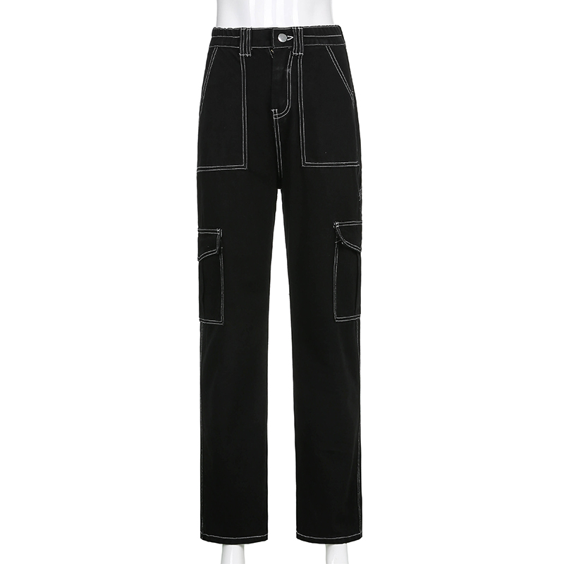 Compra Hilo Blanco Jeans De Algodón Negro Mujeres Casual Suelto Pantalones  Largos Largos Ladies Harajuku Punk Pantalones De Moda Capris Barato |  Entrega Rápida Y Calidad | Es.Dhgate