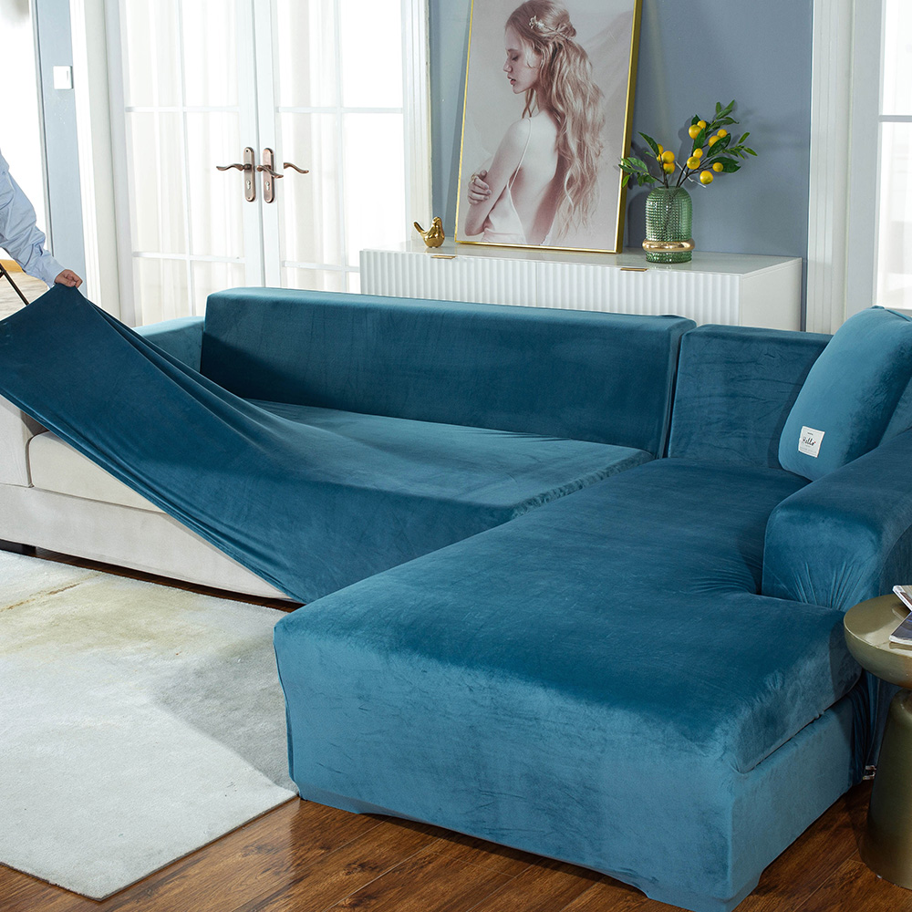 Sofá De Peluche En Forma De L Cubierta para mobiliario de Sala Elástico Slipcover Chaise 