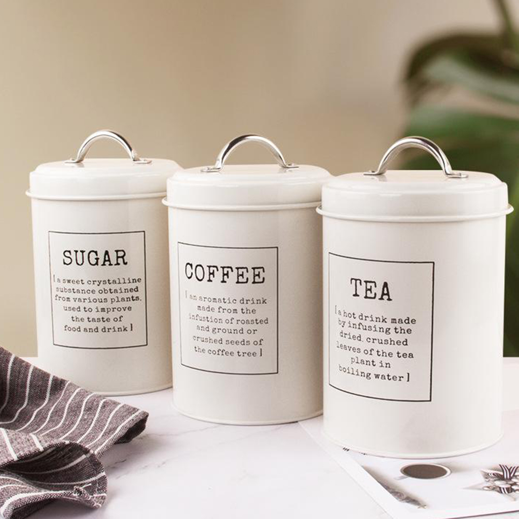 Metal Tea Coffee Sugar Kitchen Jars Pots Canisters Containers Lids Storage