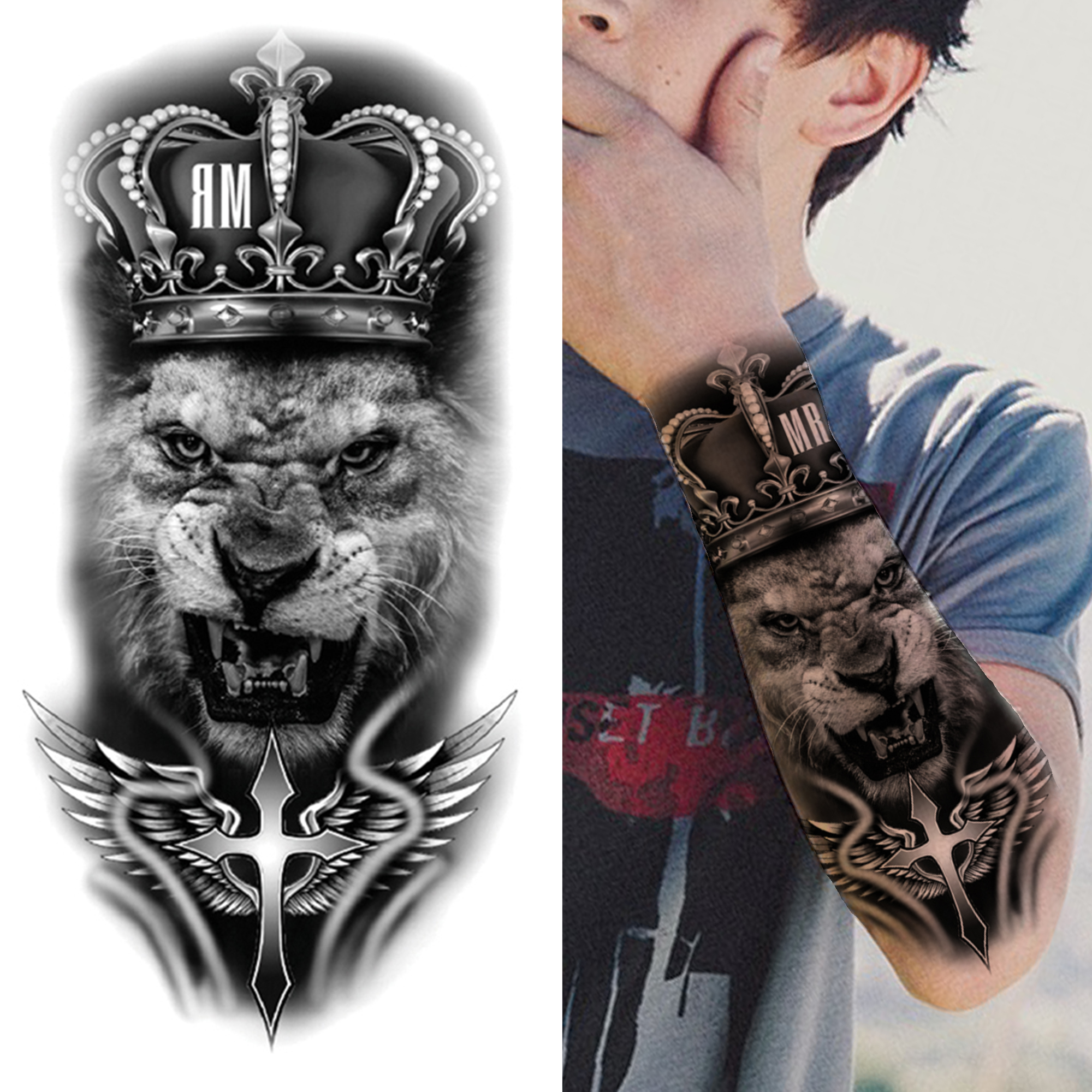 PerfectionsLion King Crown Temporary Tattoos For Women Men Adult Black Tiger Forest Skull Tattoo Sticker Fake PerfectionsLion King Crown Temporary Tattoos For Women Men Adult Black Tiger Forest Skull Tattoo Sticker Fake