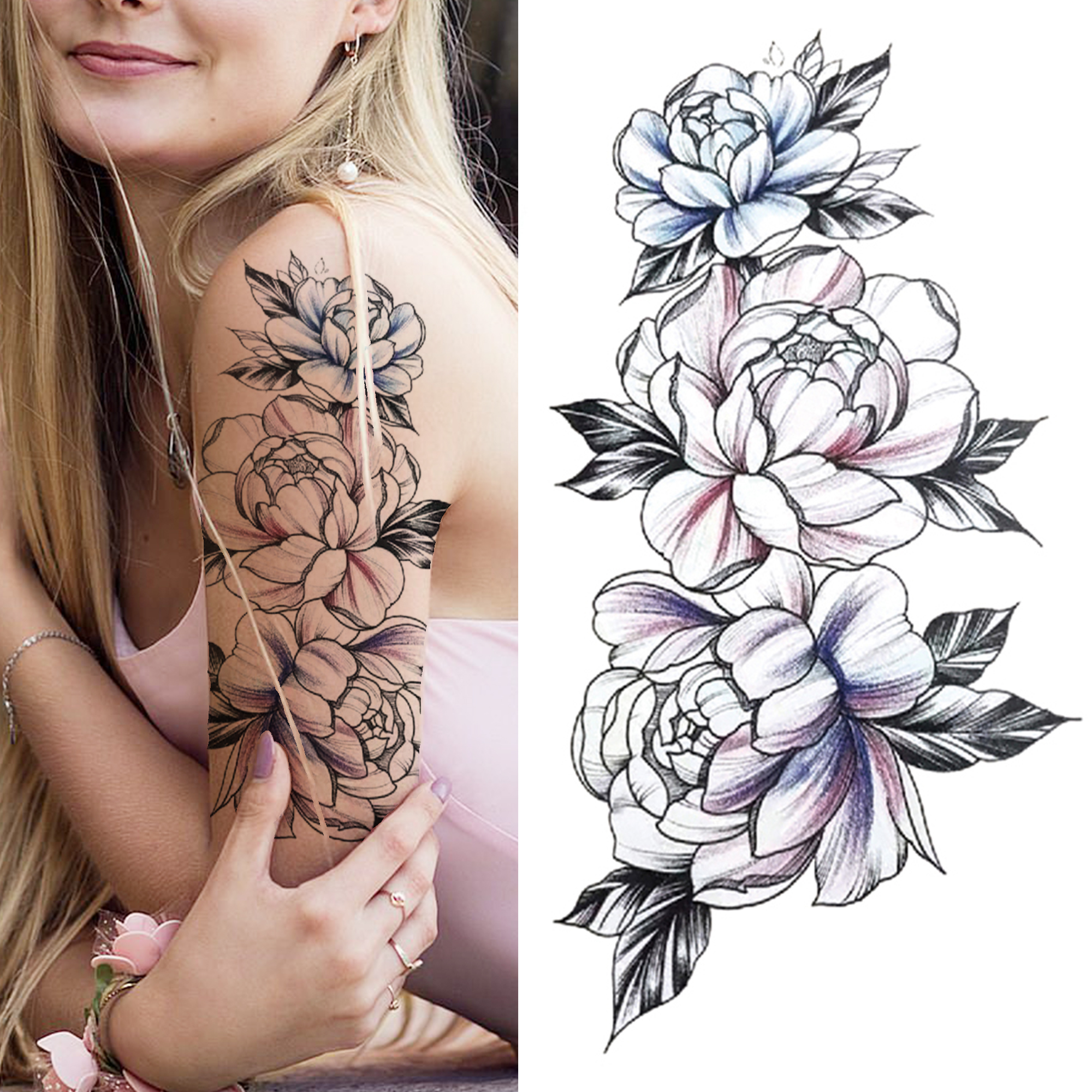 PerfectionsBeauty Peony Flower Temporary Tattoos For Women Girls Lotus  Chains Tattoo Sticker Dream Catcher Fake Rose Lily Tatoos Body Art