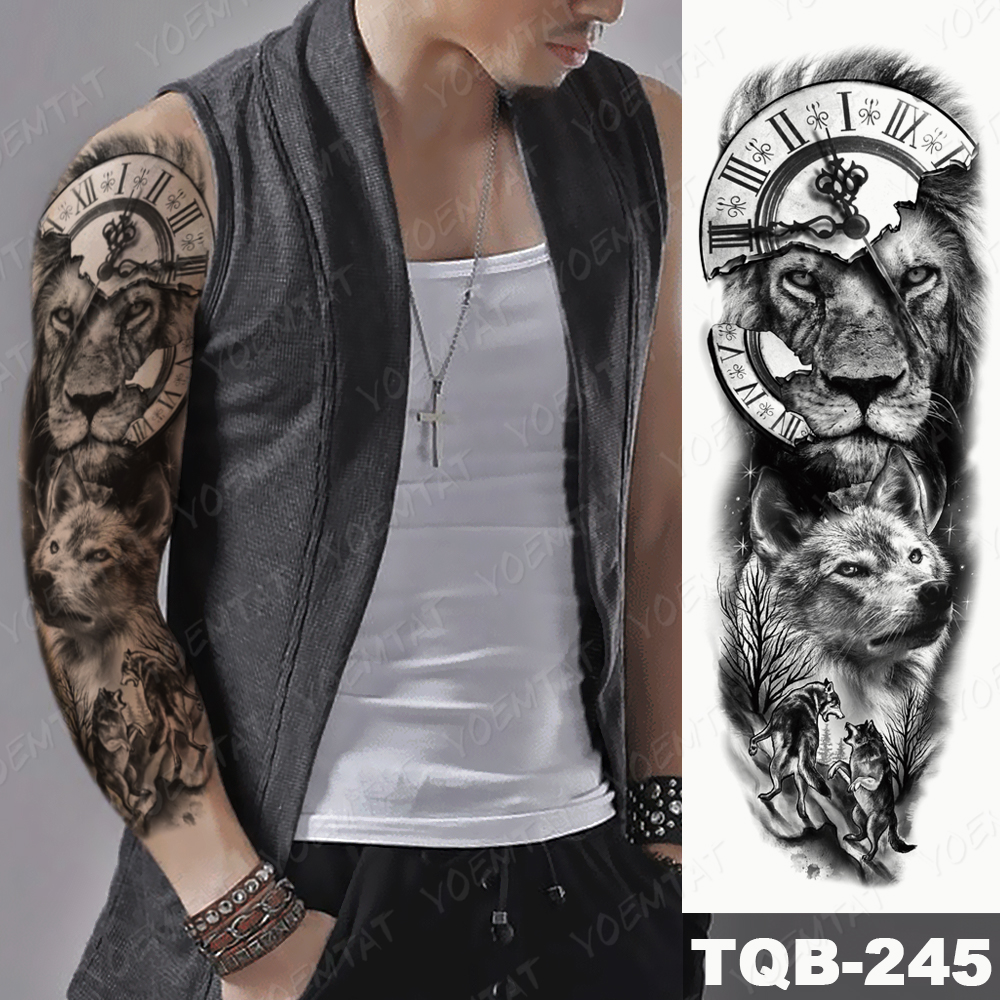 Large Arm Sleeve Tattoo Bird Crow Forest Moon Waterproof Temporary Tatto Sticker Lion Wolf Clock Body Art Full Fake Tatoo Men Large Arm Sleeve Tattoo Bird Crow Forest Moon Waterproof Temporary Tatto Sticker Lion Wolf Clock Body Art Full Fake Tatoo Men