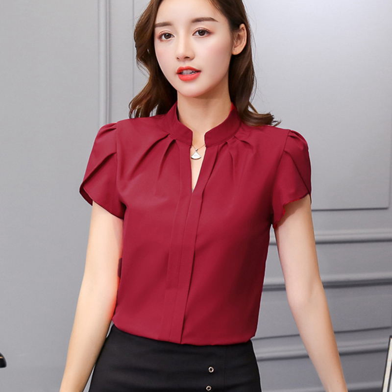 Pleats Verano Moda Coreana Para Top Y Chiffon Mujeres Blusas De Corta Oficina Blanca Lady Shirts Top Señoras De 1,44 € | DHgate