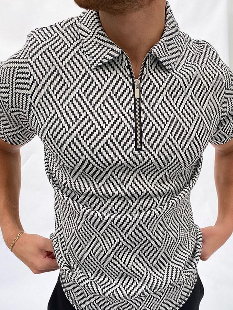 

POLO 3xl apparel slim tee summer shirts zipper knit jacquard men plus size shirt top VY78, Style 18