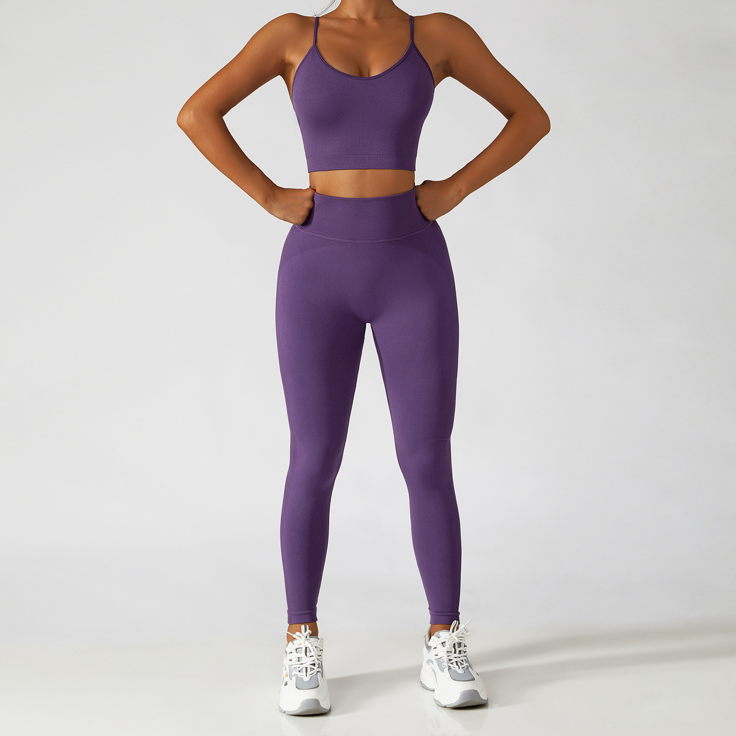 Shoulder Bra Trousers-Violet