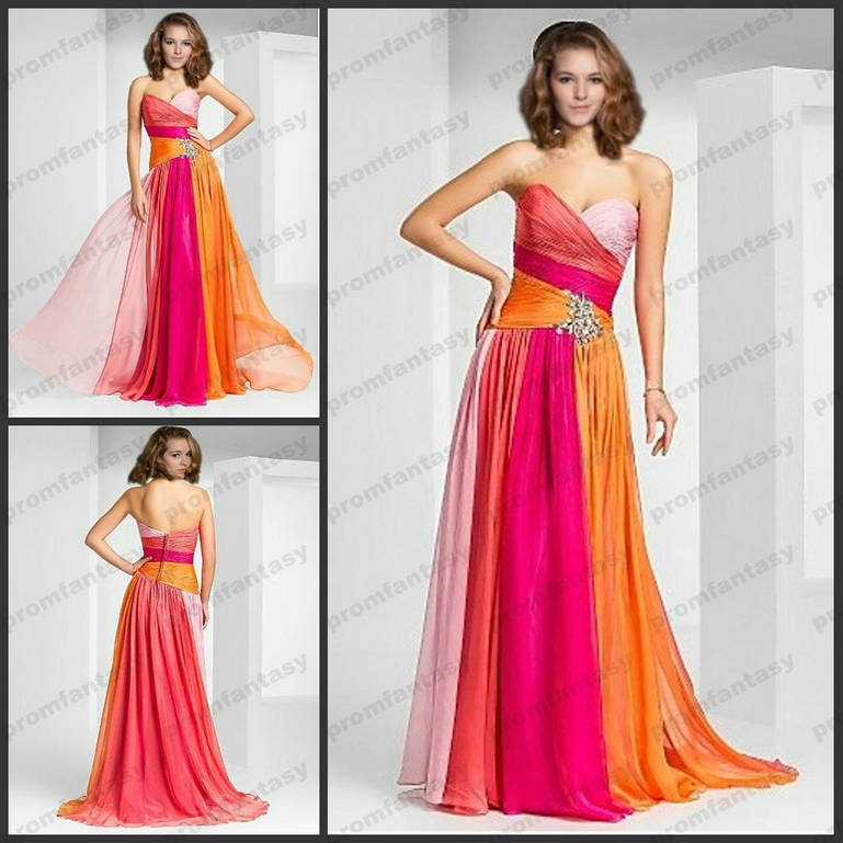 Ombre Colorful Chiffon Evening Gowns 2016 Cheap Sweetheart Neckline ...