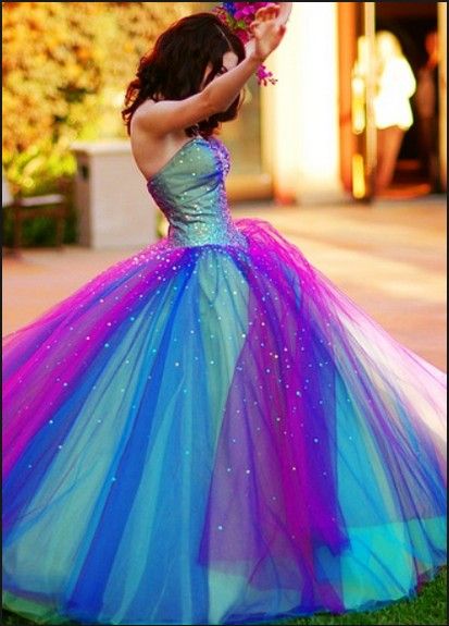 2014 Dreamlike Rainbow Prom Dress Ball Gown Strapless Beadwork Corset ...