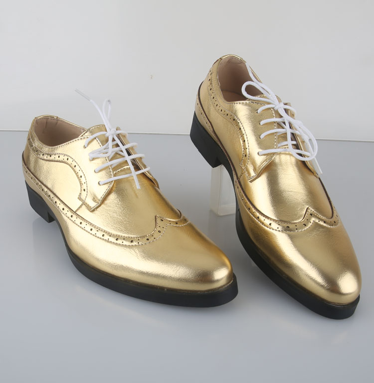 New Classic Men'S Gold Leather Lace Up Dress Shoes Fashion Leisure ...