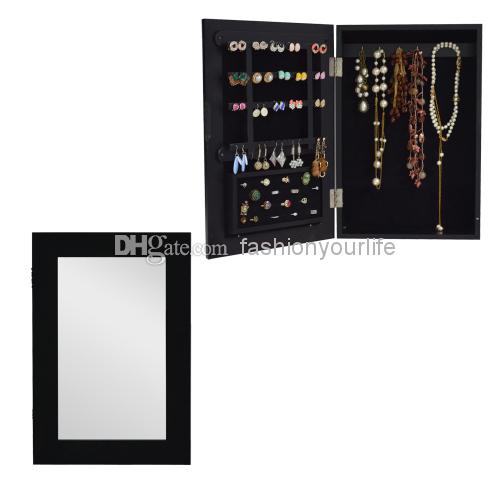 Wood Table Top Jewelry Box Mirror Jewelry Free Stand With Black