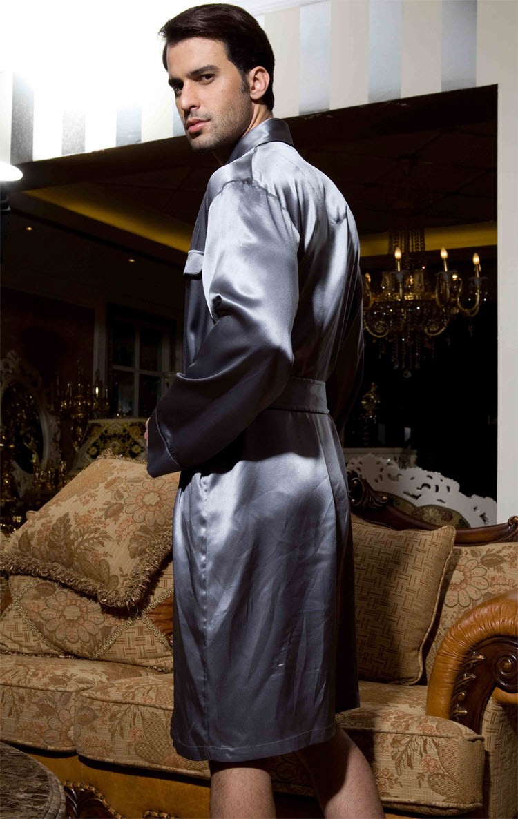 New Luxury Pure 19MM Silk Men Sleepwear Kimono Robe Bathrobe Sexy Night ...