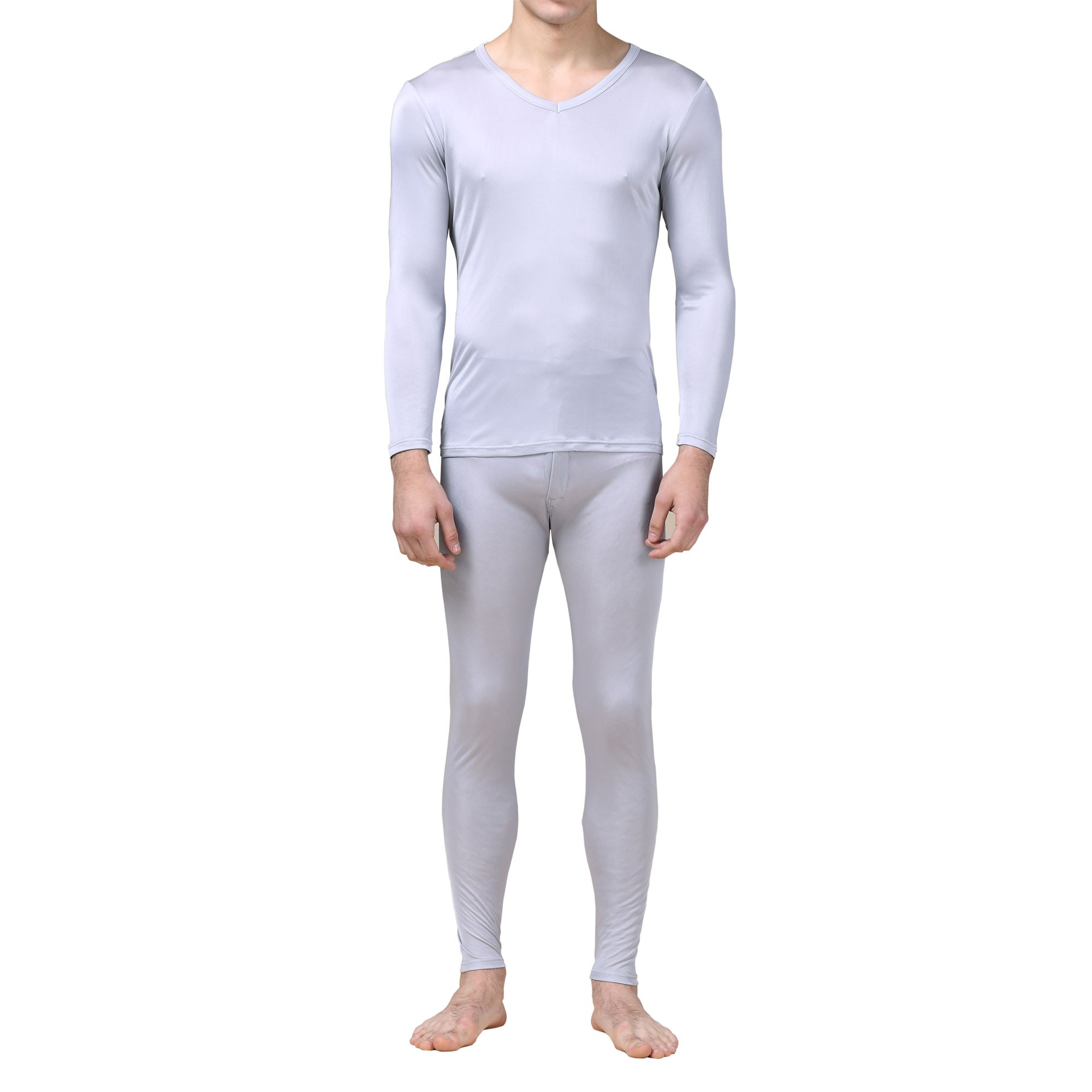 Men Long Johns 100% Pure Silk Jersey Knit Men V Neck Thermal Underwear ...