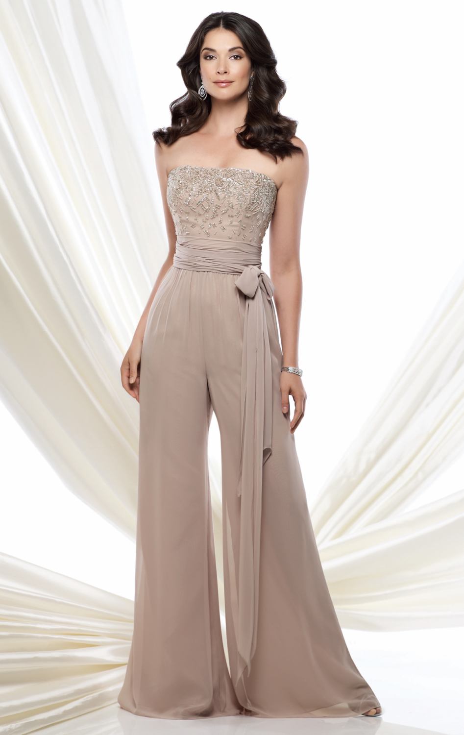 Strapless Long Beaded Sleeveless Sash And Tie Mother Of The Bride ...