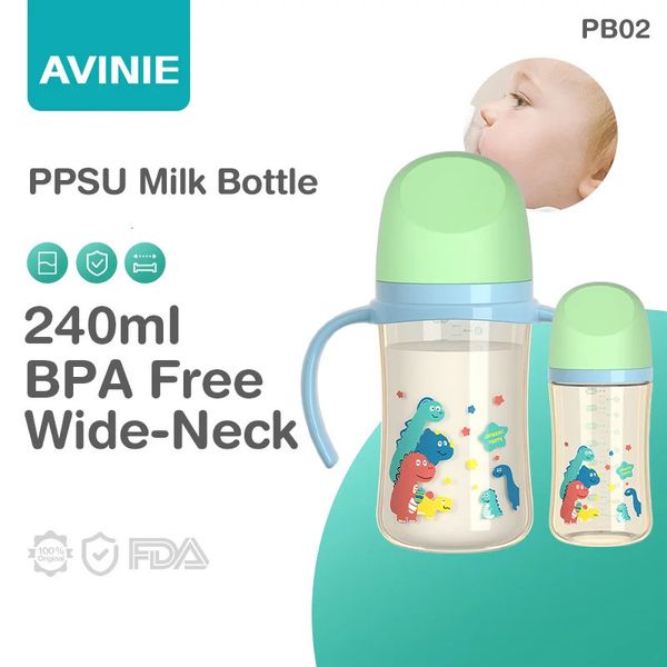 Avinie Doble Mango a prueba de gotas Bottle de leche ancha de calibre Botella nacida alimentando 160/240 ml BPA gratis 240418