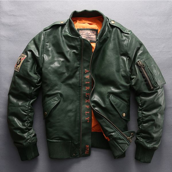 Avirex 2019 abrigo de piel auténtica para hombre, chaqueta de piel de oveja Vintage, sección informal para motociclista de talla grande