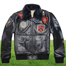 Avirex 2019 Real Fur Collar Cowskin Veste de vol Hommes Bomber Veste Men Générat en cuir Motorcycle9403097