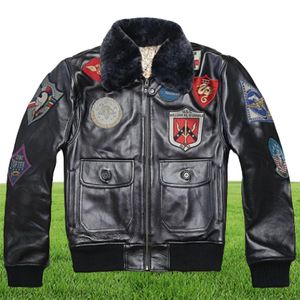 Avirex 2019 REAL FUR COLLAR COWSKIN Jacket Men Bomber Jacket Men Genuine Leather Coat Motorcycle9403097