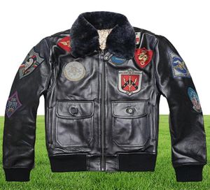 Avirex 2019 Real Fur Collar Cowskin Veste de vol Hommes Bomber Veste Men Générat en cuir Motorcycle8368033