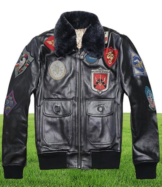 Avirex 2019 Real Fur Collar Cowskin Veste de vol Hommes Bomber Veste Men Générat en cuir Motorcycle 2611554