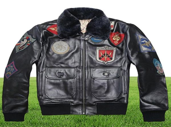 Avirex 2019 Real Fur Collar Cowskin Veste de vol Hommes Bomber Veste Men Générat en cuir Motorcycle4580214