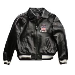 Avirex Black Rapel Leather Jacket Casual Sports Flight Suit 1975 Verenigde Staten YSUW