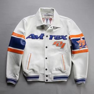 AVIREX chaqueta de cuero con solapa negra traje de vuelo deportivo casual 1975 Estados Unidos 4JV3