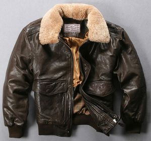 Avirex Fly Air Force Flight Veste Collier de fourrure Veste en cuir authentique hommes Black Brown Sheepskin Bomber Winter Veste Malely1916817899