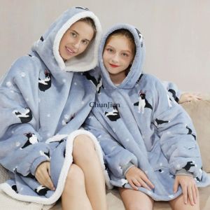 Avocado print oversized hoodies volwassen kinderen koe dier pyjama's familie matching outfits dames mannen sherpa dekens met mouwen
