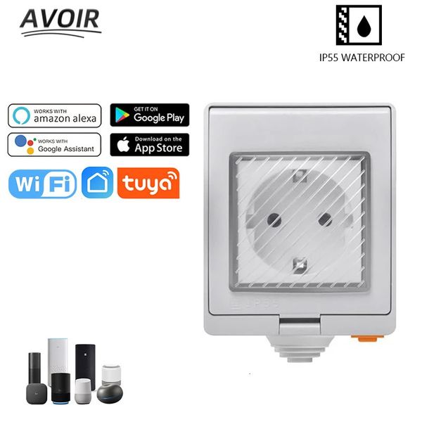 Avoir Tuya IP55 Enchufe impermeable Enchufe de la UE Wifi Tomas de corriente inteligentes 220 V Control remoto al aire libre Funciona con Alexa Home 240228