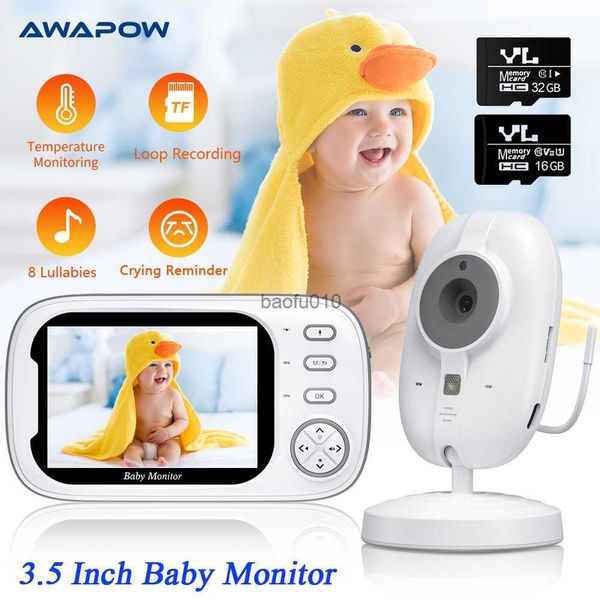 Awapow 3.5 Pulgadas Monitor de video para bebés con cámara Alta HD Inalámbrico Bebé Niñera Cámara de seguridad Visión nocturna Monitoreo de temperatura L230619