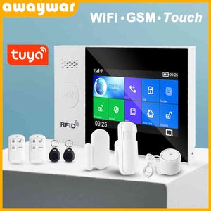 Awaywar WIFI GSM sécurité à domicile système d'alarme intelligent kit antivol écran tactile compatible avec Tuya IP Camrea