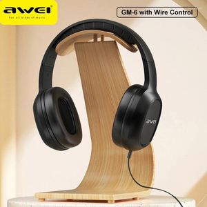 Awei GM-6 Bedrade professionele hoofdtelefoon met draadcontrole Game Headset Microfoon 3,5 mm AUX-stekker voor pc Computer Laptop