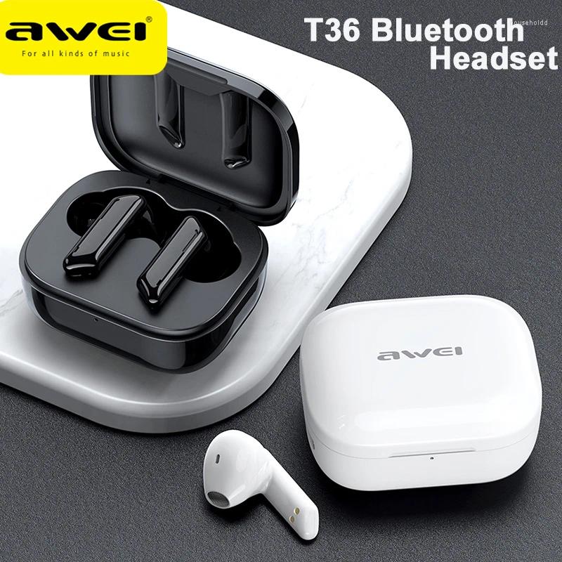 Awei T36 Kablosuz Bluetooth kulaklıklar su geçirmez kulaklıklar Mikrofon Touch Control ile TWS kulaklıklı kulaklıklar tüm telefon için uzun bekleme süresi