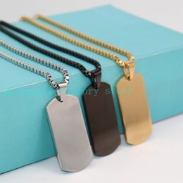 Geweldige sieraden hoog gepolijst roestvrij stalen effen dog tag hanger mode ketting met 2,4 mm * 24 '' box chain