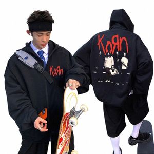 Awesome Retro Rock Band Korn Print Rits Hoodie Mannen Vrouwen Casual Cott Oversized Jas Unisex Fi Vintage Zip Up Hoodies 89To #