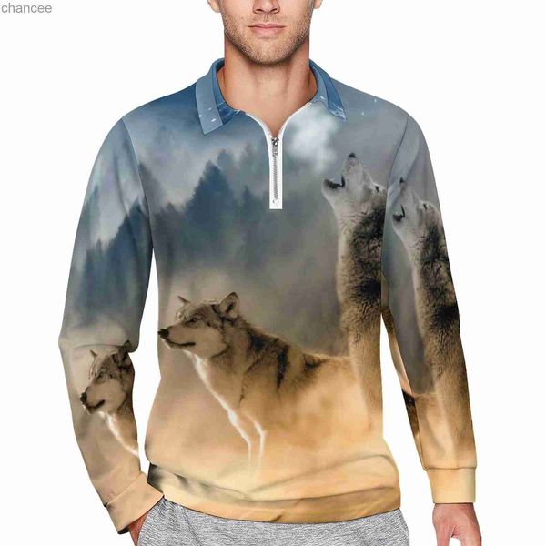 Génial loup décontracté polo étoiles Galaxy T-shirts à manches longues chemise graphique automne tendance surdimensionné homme hauts cadeau d'anniversaire HKD230825