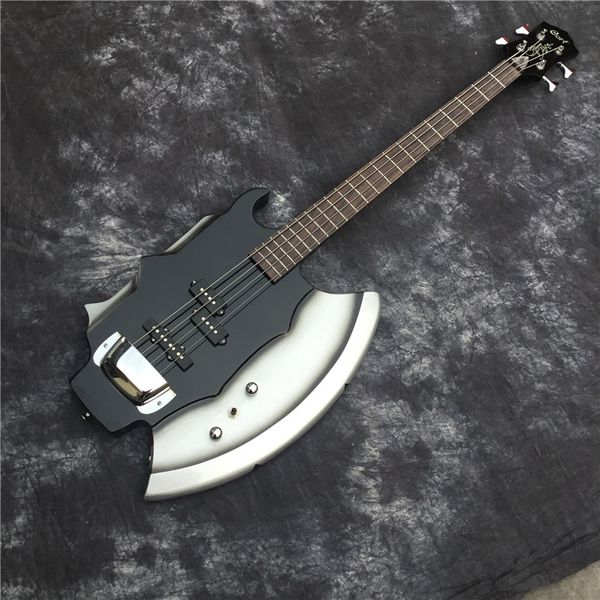Axe – guitare basse électrique à 4 cordes, corps noir, 21 frettes, accessoires chromés, touche en palissandre, personnalisée
